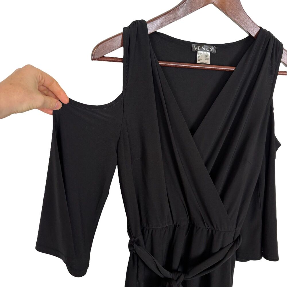 Venus Black Cold Shoulder Faux Wrap Dress Women's XS